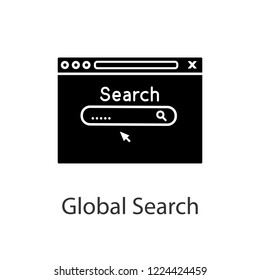 Web search engine glyph icon. Global search system. Web browser page. Internet surfing. Global solutions. Silhouette symbol. Negative space. Vector isolated illustration
