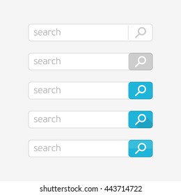 Web search field. Search bar set vector interface elements with search button. Set of search box modern flat design isolated on white background. Design element of Web site, applications, e-shop.