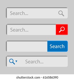 Web search field. Search bar set vector interface elements with button. 