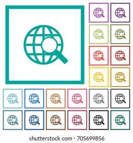 Web search flat color icons with quadrant frames on white background