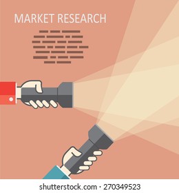 Web search with flat flashlight and hands 