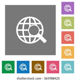 Web search flat icon set on color square background.