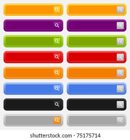 Web search form with loupe sign button. Variations colors rounded rectangle on gray