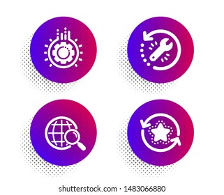 Web search, Gear and Recovery tool icons simple set. Halftone dots button. Loyalty points sign. Find internet, Work process, Backup info. Bonus reward. Business set. Vector