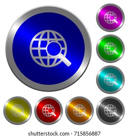Web search icons on round luminous coin-like color steel buttons
