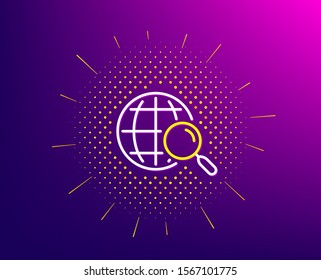 Web search line icon. Halftone pattern. Find internet results sign. Gradient background. Web search line icon. Yellow halftone pattern. Vector