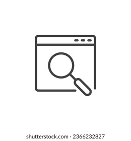 Web search line icon. linear style sign for mobile concept and web design. Web site window and magnifying glass outline vector icon. Symbol, logo illustration. Vector graphics