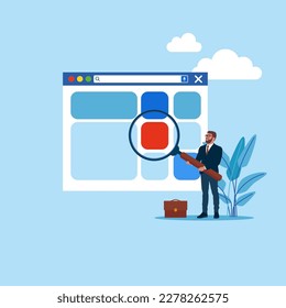 Web search. Man searching for information. Modern vector illustration in flat style