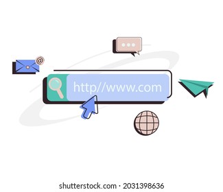 página de búsqueda Web. Buscador respondiendo preguntas a los usuarios. Elemento de diseño de barra de búsqueda. 
Ventana Web sobre fondo blanco. 