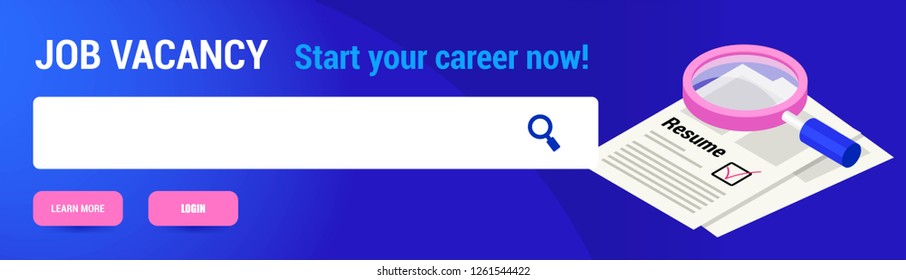 Web search string. Online job search on the Internet. Free vacancies for hire. Isometric vector illustration.