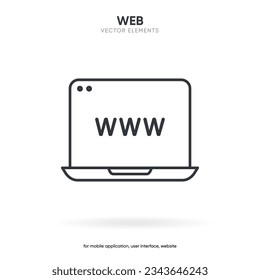 Web search symbol. Internet icon. Go to web icon. Http address sign. Globe network www website icon with isolated white background for UI UX mobile app