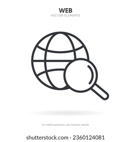 Web search symbol. Internet icon. Go to web icon. Http address sign. Globe network www website icon with isolated white background for UI UX mobile app