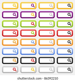 Web search template and magnifier sign. Variations colored rounded rectangle on gray background