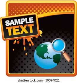 web searching on orange and black halftone banner template