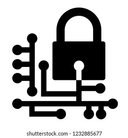 Web security icon. Cyber security concept with padlock and circuit board. Vector Illustration