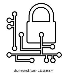 Web security line icon. Cyber security concept with padlock and circuit board. Vector Illustration