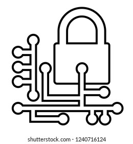 Web security line icon. Cyber security concept with padlock and circuit board. Vector Illustration