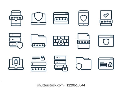 Web Security and Protection related line icon set. Cyber safety linear icons. Password and information safety vector icons.