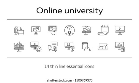 Web seminar line icon set. Computer, information, student. Educational platform concept. Can be used for topics like online college, video lesson, webinar