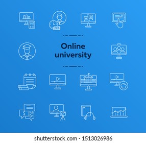 Web seminar line icon set. Computer, information, student. Educational platform concept. Can be used for topics like online college, video lesson, webinar