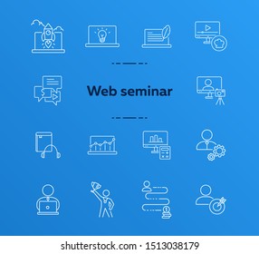 Web seminar line icon set. Computer, achievement, webinar. Self-development concept. Can be used for topics like education, gamification, technology