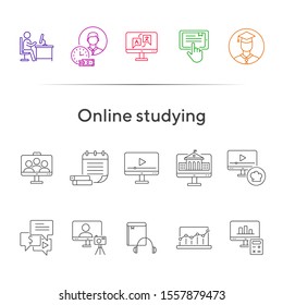 Web seminar line icon set. Computer, information, student. Educational platform concept. Can be used for topics like online college, video lesson, webinar