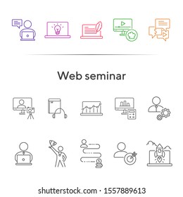 Web seminar line icon set. Computer, achievement, webinar. Self-development concept. Can be used for topics like education, gamification, technology