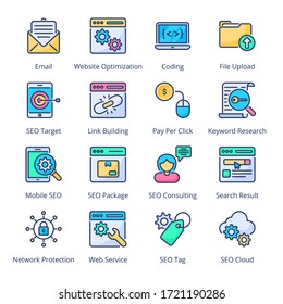 Web and SEO filled line Icons - stroke, vector