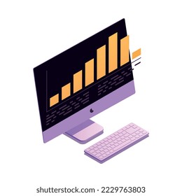 Web seo resplandece composición isométrica con icono simbólico de optimización de contenido ilustración vectorial aislada