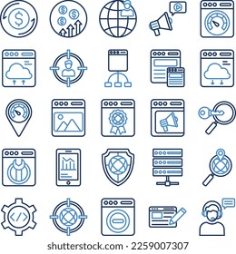 Web And SEO icons set, SEO pack, web icons set, marketing icons set, SEO collection, Web And SEO line dual icons set