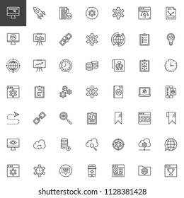 Web and seo outline icons set. linear style symbols collection, line signs pack. vector graphics. Set includes icons as Website, Speed, Coding, Settings, Configuration, Link, User, Database, Bookmark