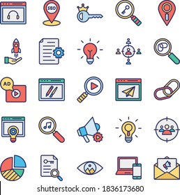 Web- und SEO-Vektorsymbole, die auf jedem einzelnen Symbol festgelegt sind, können einfach geändert oder bearbeitet werden
