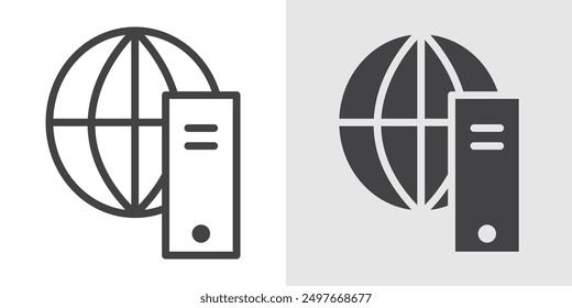 Web server icon Black line art vector logo set