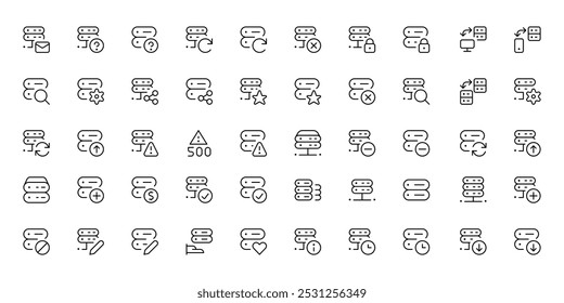 Ícone do servidor Web, ícone do serviço de hospedagem da VPN do servidor de colocação compartilhada para CDN e SSL. Conjunto de ícones do Centro de dados do servidor. Conjunto de tópicos de ícones de servidor e data center para IU e aplicativo móvel, Web, vetor 