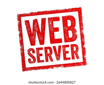 Web Server é um sistema de software ou hardware que armazena, processa e entrega arquivos de site para clientes pela Internet usando protocolos como HTTP ou HTTPS, carimbo de conceito de texto