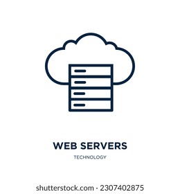 icono de servidores web de la colección de tecnología. Servidores web lineales delgados, servidor, icono de esquema de datos aislado en fondo blanco. Signo de servidores web de vector de línea, símbolo para web y móvil
