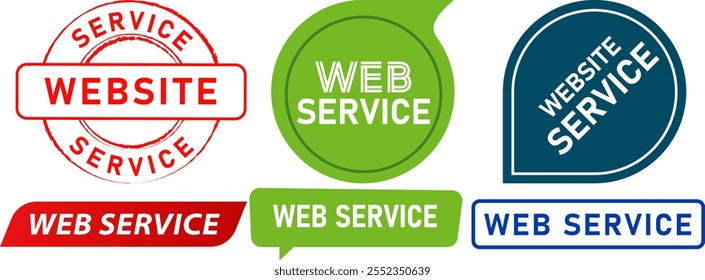 Web service programming serve customer internet problem solution trusted guarantee computer network technology stamp colorful badges emblem sticker label banner design icon set collection