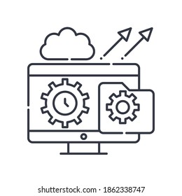 Icono de configuración de servicio web, ilustración lineal aislada, vector de línea delgada, signo de diseño web, símbolo de concepto de contorno con trazo editable sobre fondo blanco.