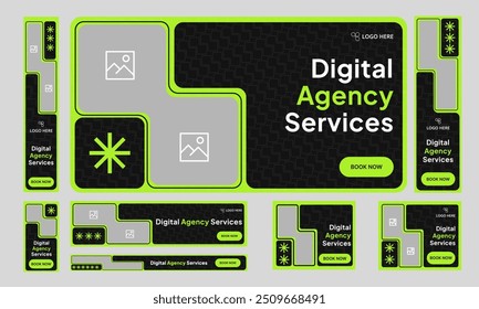 Diseño de Anuncio de conjunto de Web, diseño de Anuncio de servicios de agencia digital, Anuncio de marketing digital, formato de archivo EPS 10 de Vector totalmente personalizable