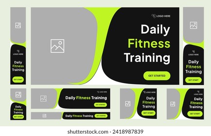 Web set banner design for social media banner design, fitness web banner design, daily workout banner design, fully customizable vector eps 10 file format