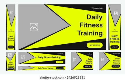 Web set banner design for social media post, body fitness web bundle banner design, fully editable vector eps 10 file format