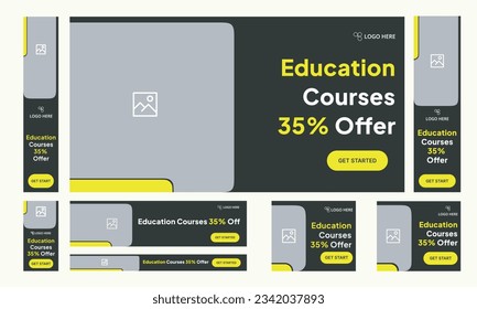 web set banner template design for social media post, education courses offers, online learning set in editable banner vector eps 10 file format