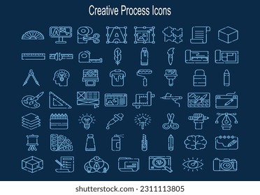 Web Set of creative process Vector Thin Line Icons. Contains such Icons as Healthy Lifestyle, Weight Training, Body care and more. Outline icons collection. Simple vector illustration.