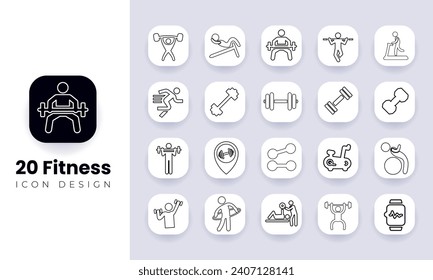 Web Set of Fitness Vector Thin Line Icons