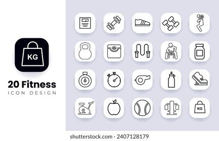 Web Set of Fitness Vector Thin Line Icons