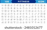 Web Set of Fittness Vector Thin Line Icons.Sport, gym and fitness line icons set.  Contains such Icons as Healthy Lifestyle, Weight Training, Body care and more. Outline icons collection.