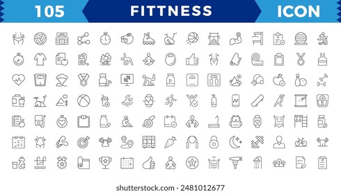 Web Set of Fittness Vector Thin Line Icons.Sport, gym and fitness line icons set.  Contains such Icons as Healthy Lifestyle, Weight Training, Body care and more. Outline icons collection.