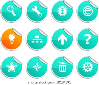 web set of round glossy stickers.