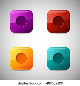 web set rounded button for website or app. Isolated bell sign with border, reflection and shadow on background. Vector eps10.
