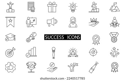 Web Set of Success, Goals and Target Related Vector Thin Line Icons.
